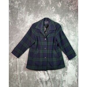 VTG Pendleton Peacoat Womens Sz 10 Tartan Green/Blue Plaid 100% Wool USA